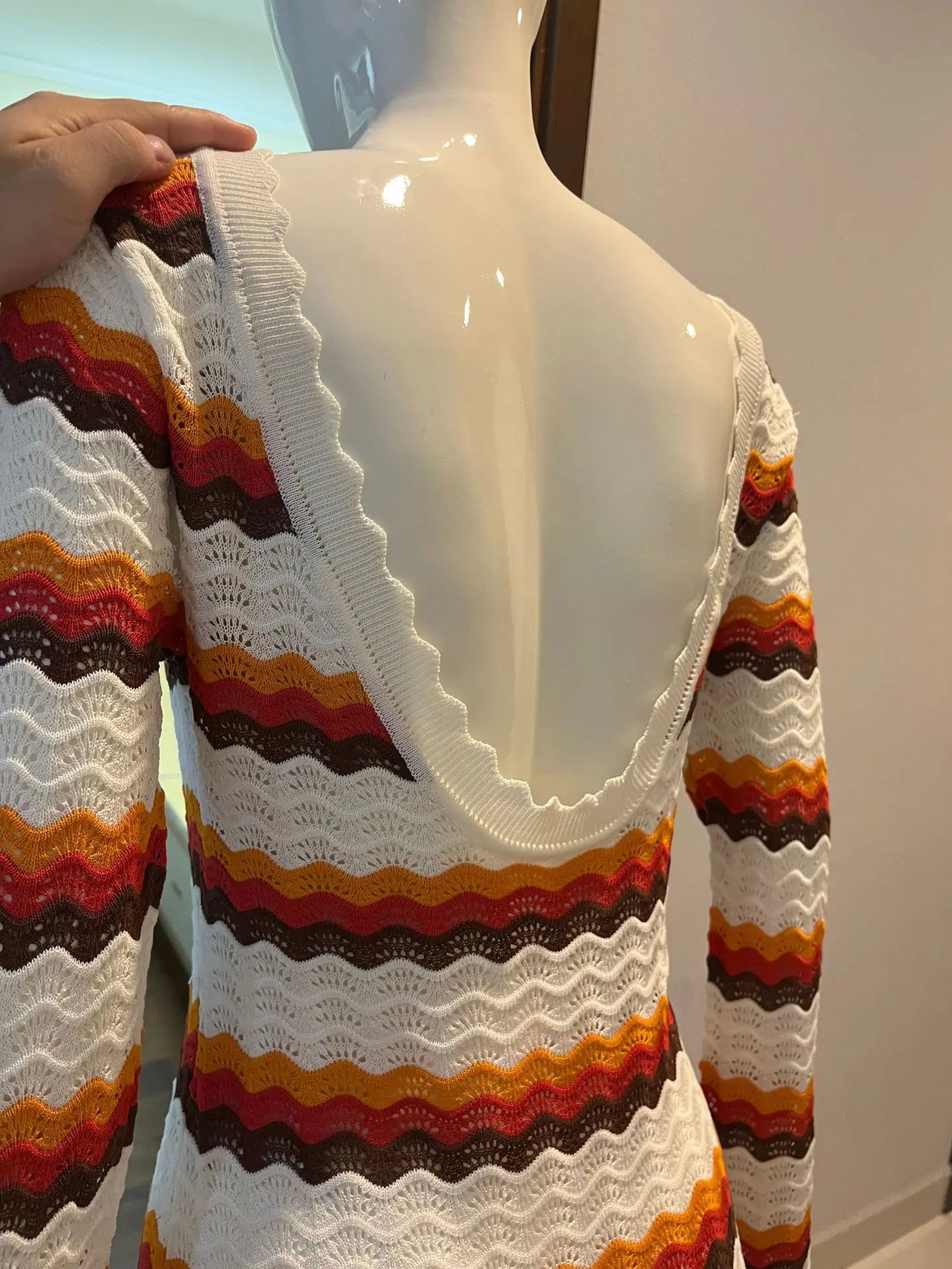 Elegant Fashion Striped Maxi Dress 2024 Sexy Long Sleeve Holidays Party Dress Summer Hollow Out Knitted Beach Dress for Women