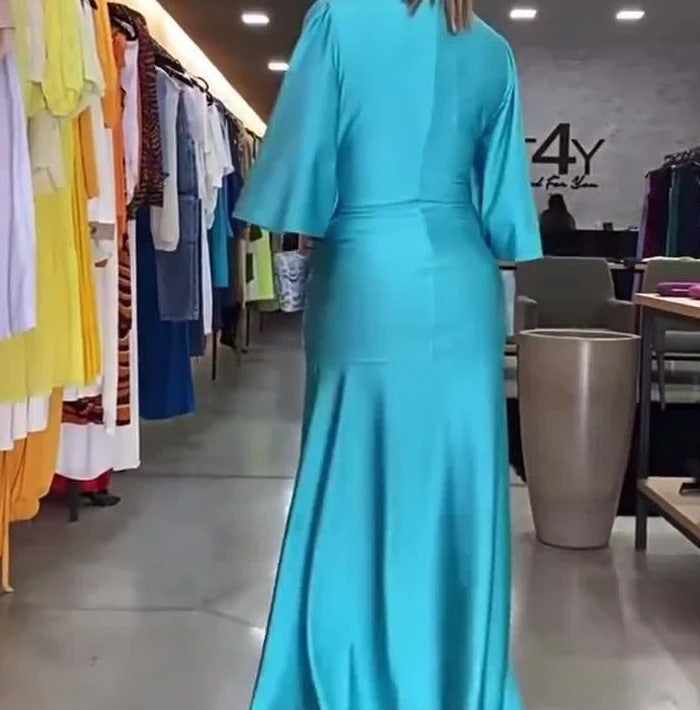 Maxi Dresses for Women V Neck Long Sleeve Long Dress Female Elegant Autumn New Solid Party Dresses A Line Loose Hem