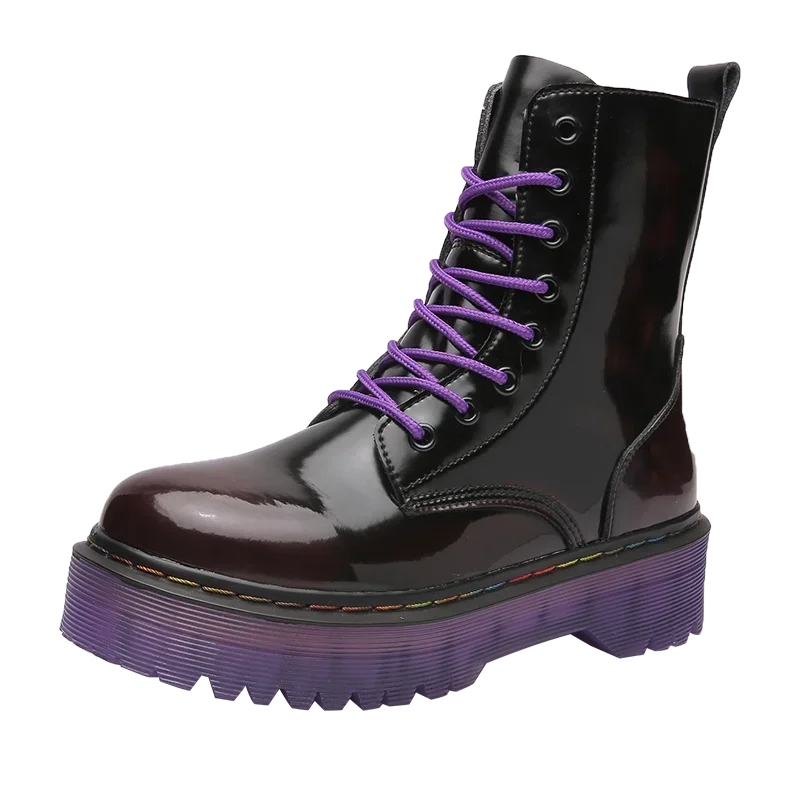 Ankle Boots for Woman 2025 New Women Increased Boots Fashion Genuine Leather PurpleCasual Motorcycle Luxury Shoes