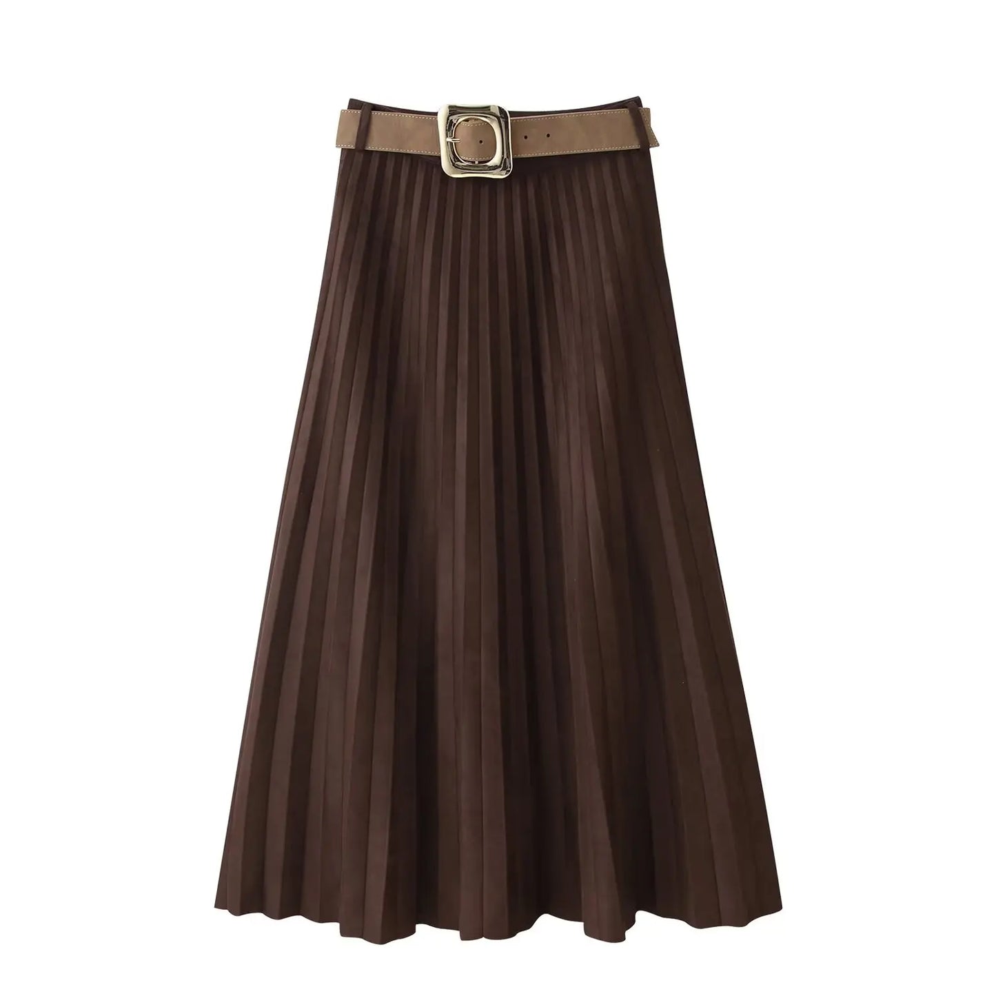 2025 New Vintage Midi Dress for Women: Fashionable and Elegant Pleated Belted Skirt Streetwear Casual Holiday Dress
