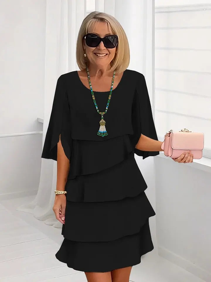 Women's Midi Dress Tiered Dress Elegant Going out Regular Fit Pure Color Long Sleeve