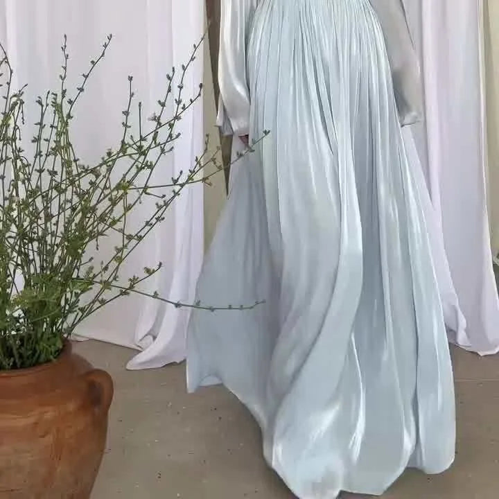 Muslim Modest Dress for Women Lace Up Pleated Long Dresses Jalabiya Ramadan Morocco Dubai Kaftan Islam Vestidos Arab Robe Abayas