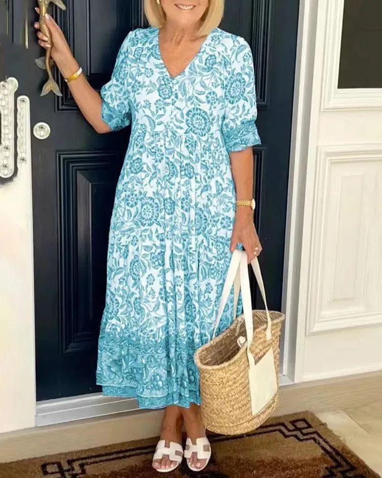 Summer Floral Print Dress For Women Casual Loose Elegant Beach Party Maxi Dresses Robe Femme Fashion Female New Vestidos 2024