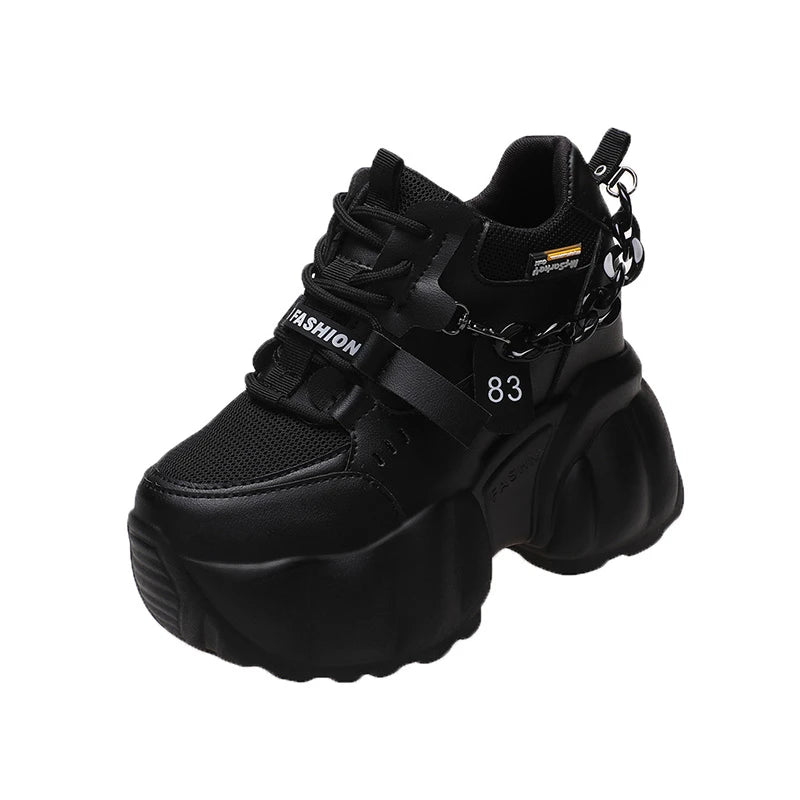 Women Chain Chunky Sneakers White Black Fashion 10CM Thick Sole Casual Ladies Vulcanized Shoes Sport High Platform Sneaker Woman