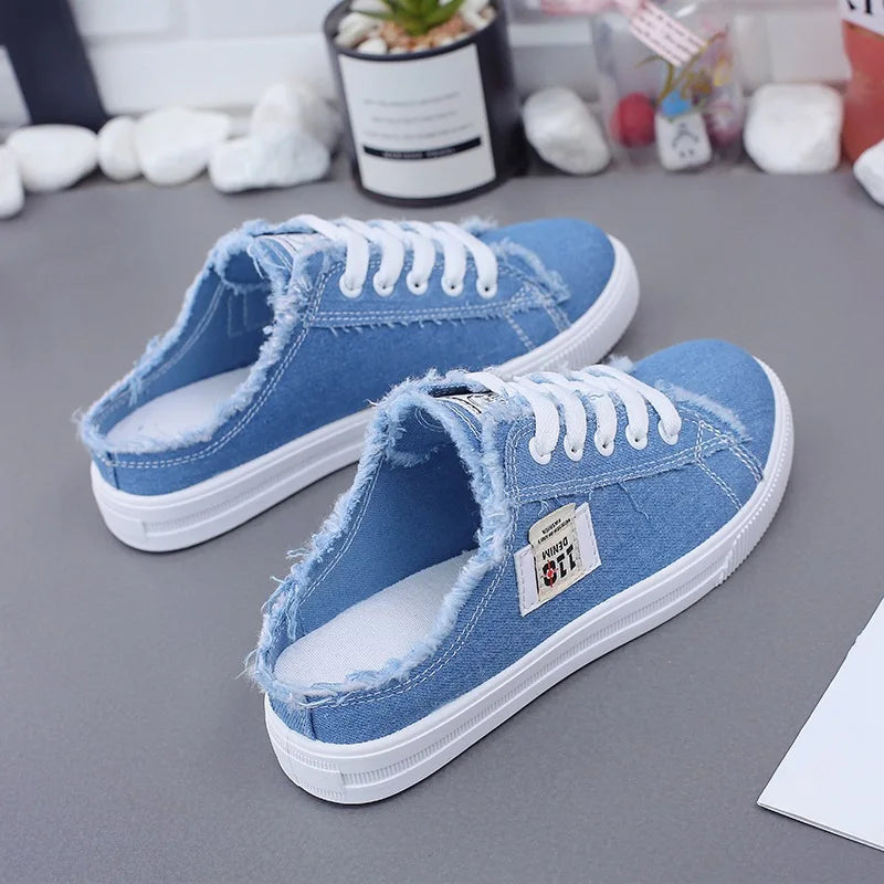 Women Canvas Shoes New 2023 Spring Summer flat sneakers women casual shoes low upper lace up white shoes