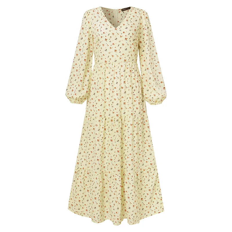 Casual boho Floral Print Long Dress For Women Elegant Party Maxi Dresses Spring Autumn Full Sleeve Ruffle Vintage Dress Female
