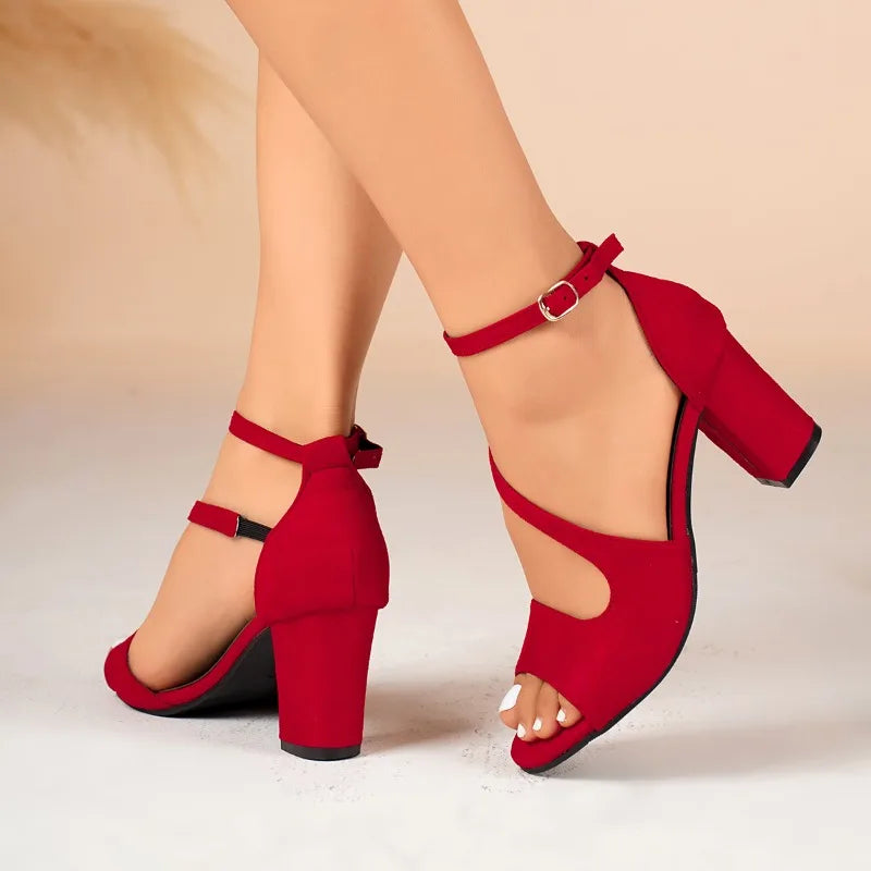 Fashion Block Heel Sandals Summer New Round Toe Open Toe Bag Heel One Strap Anti-slip Wear-resistant High Heels