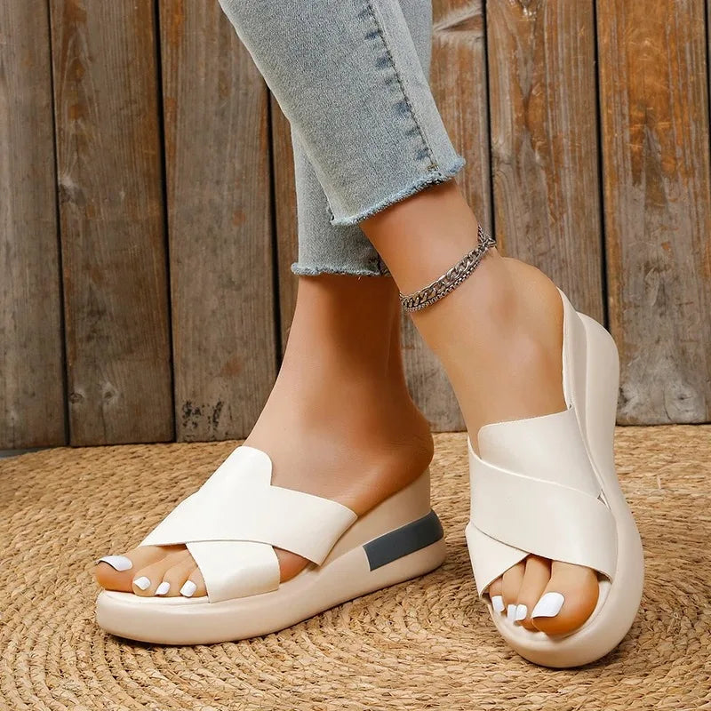 Wedge Heel Sandals Women's Summer New Fashion Muffin Open-toe Fairy Style Outside Wear Thick-soled Shoes Women