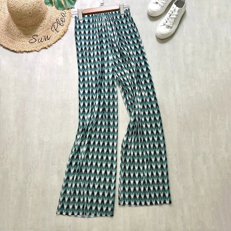 REALEFT 2024 New Spring Summer Painting Printed Long Pants Vintage High Waist Street Casual Loose Wide Leg Trousers Female