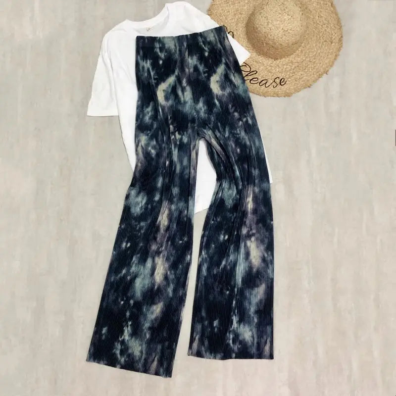 REALEFT 2024 New Spring Summer Painting Printed Long Pants Vintage High Waist Street Casual Loose Wide Leg Trousers Female