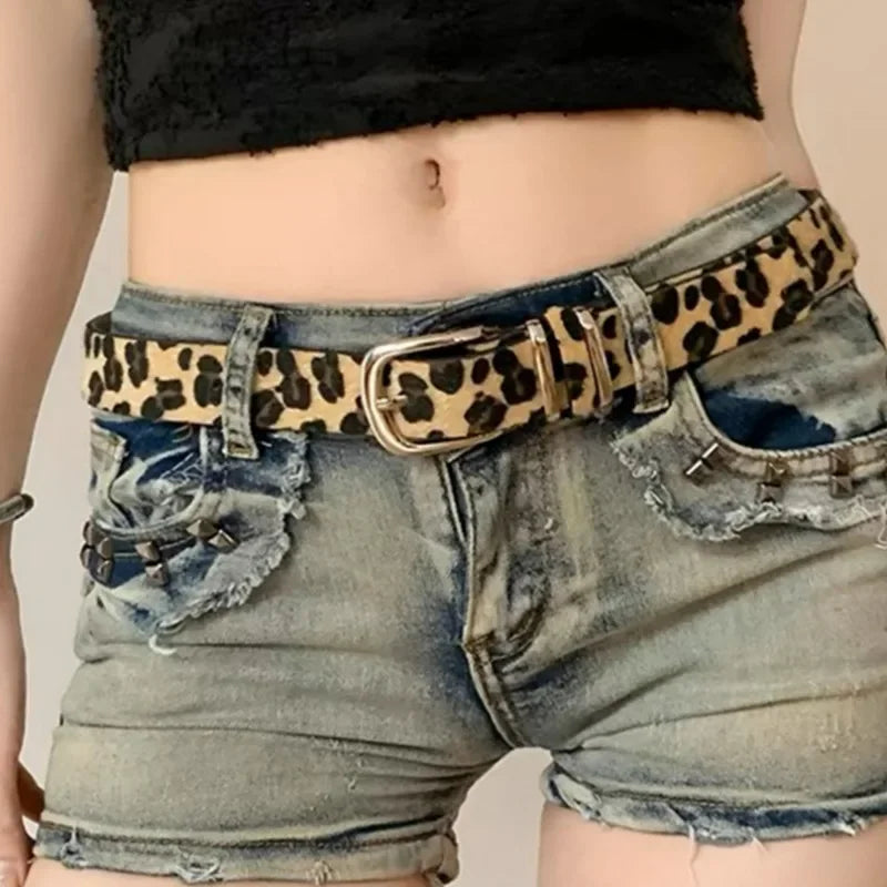 Y2K Leopard Print Belt Women Snake Skin Pattern Belts Jeans Reduce Waistline PU Waistband Skirt Pants Shrink Waist Leather Belt