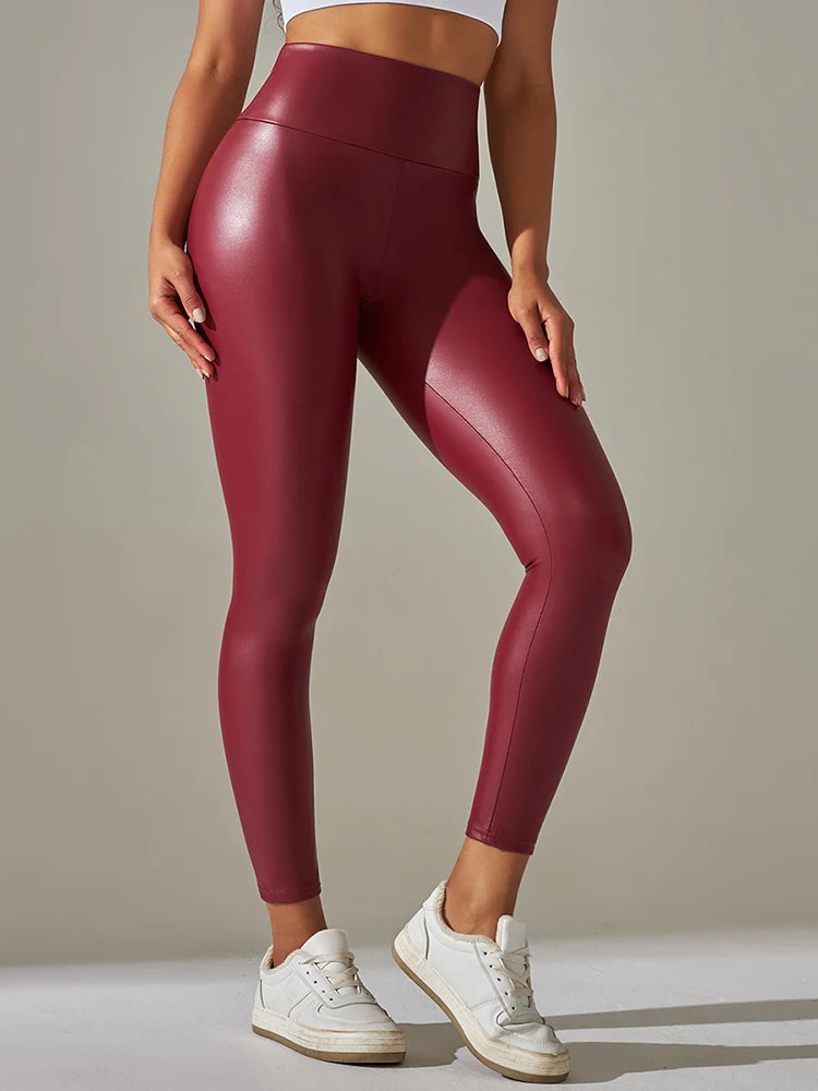 Fashion Black PU Leather Pants Women High Waist Skinny Push Up Leggings Elastic Trousers Jeggings Sexy Faux Leather Leggings