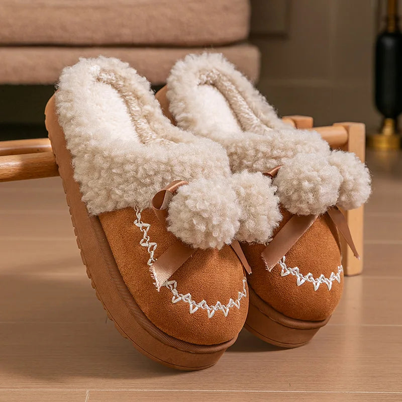 Plush Indoor Thick Bottom Slippers Women's Autumn And Winter Household Outer Wear Non-slip Soft Bottom Comforty Warm Home Shoes