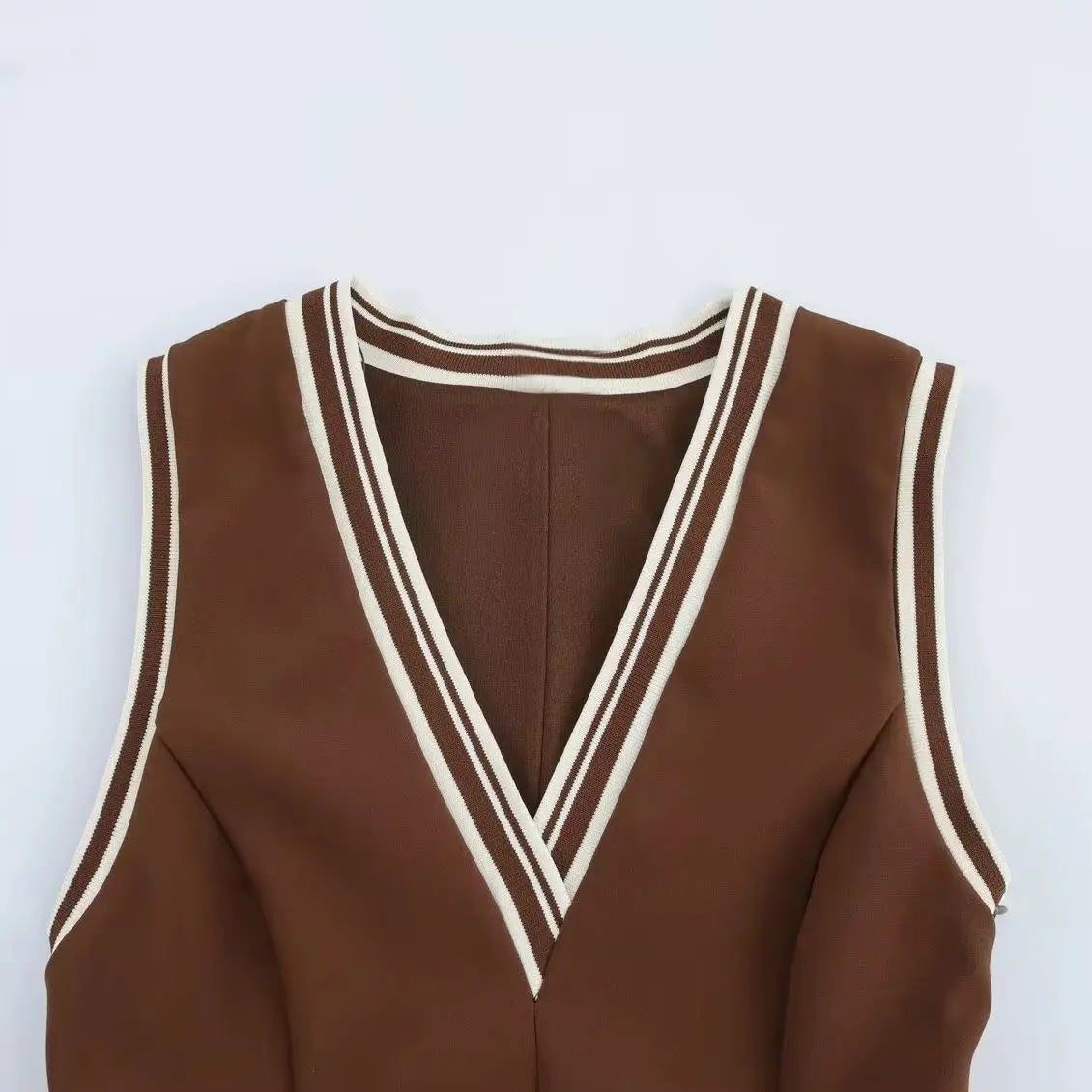 Women Brown Striped Short Dresses Elegant Sleeveless Pleated Casual Party Mini Beach Womens Dresses Woman Clothing