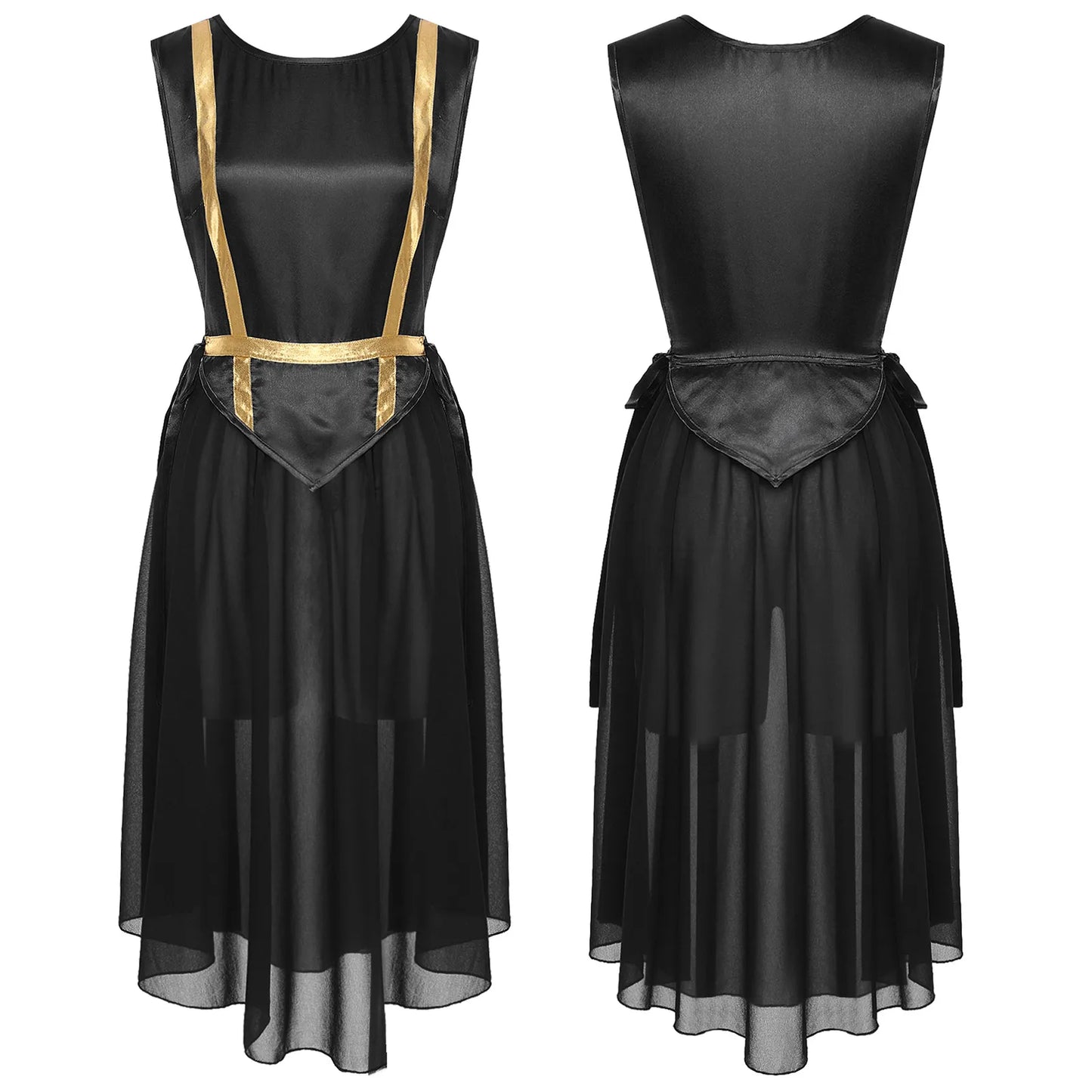 Women Liturgical Worship Dance Tunic Dress Church Praise Costume Sleeveless Lace-up Sides Split Satin Long Dress Choir Robe