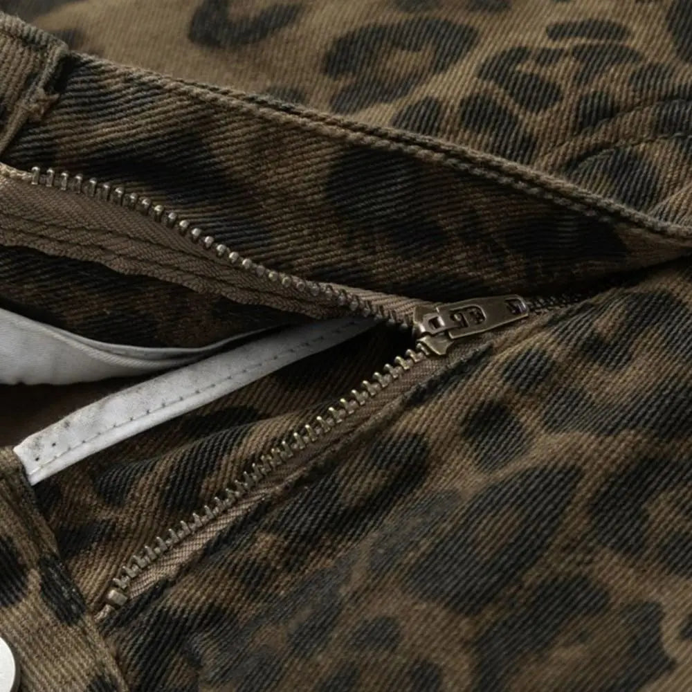 Simple Baggy Leopard Print Jeans Straight Leg Retro Cowboy Pants Ins Style Wide Leg High Waist Pants Party