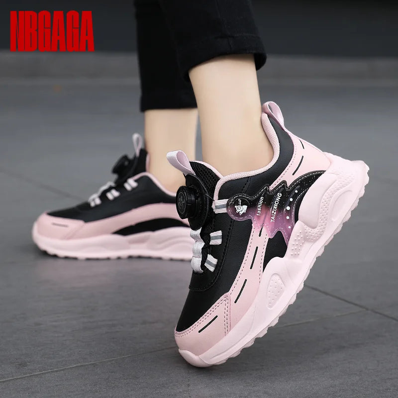 Leather Girls Sneakers Chunky Sole Lightweight School Shoes Girls Non Slip Comfy Casual Walking Running Sneakers