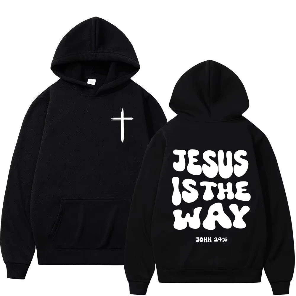 Christian Jesus Is The Way Bible Verse Hoodies Men Women Clothing Fashion Retro Sweatshirts Fleece Casual Long Sleeves Pullovers