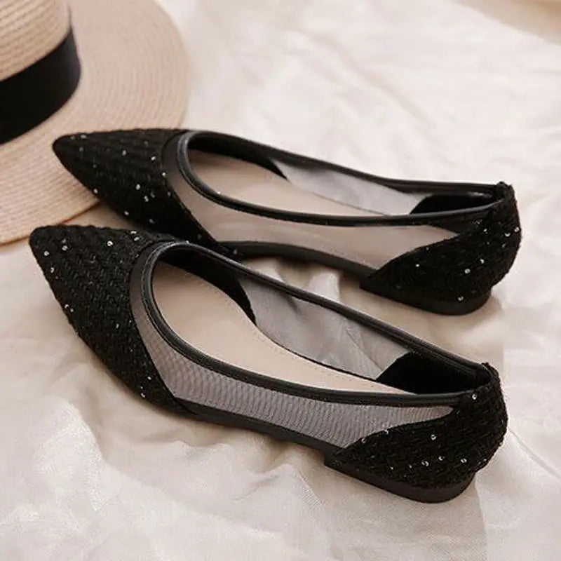 Pointed Toe Shoes for Woman 2024 Women's Summer Footwear Office Flat Flats Black Lastest E Vacation Chic Point Elegant Wholesale