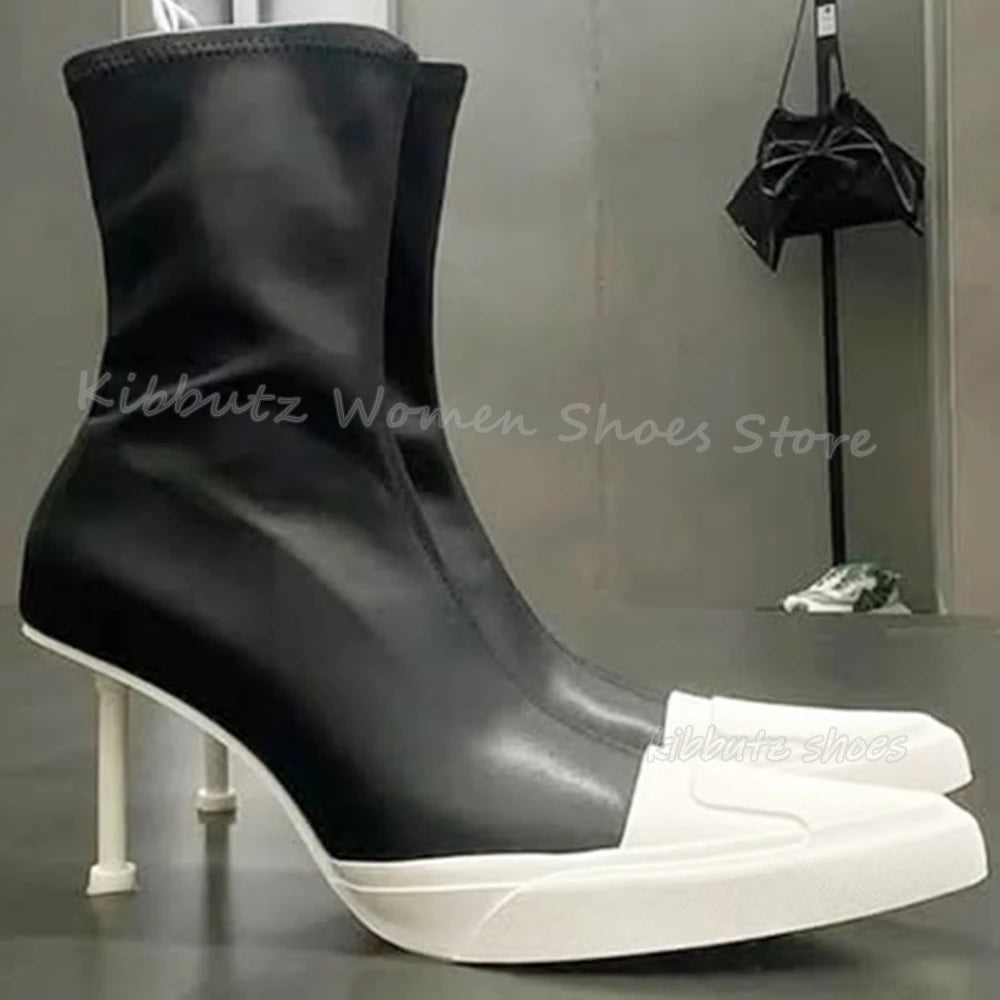 Ankle Boots Genuine Leather Mixed Color Fashion Concise Elegant Sexy Novelty Women Shoes Newest Thin Heels Pointed Toe Slip-On