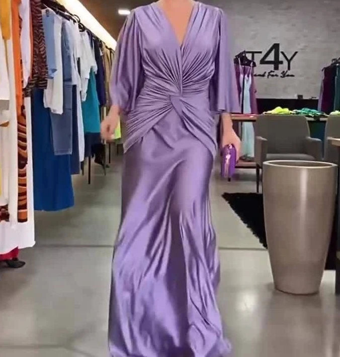 Maxi Dresses for Women V Neck Long Sleeve Long Dress Female Elegant Autumn New Solid Party Dresses A Line Loose Hem