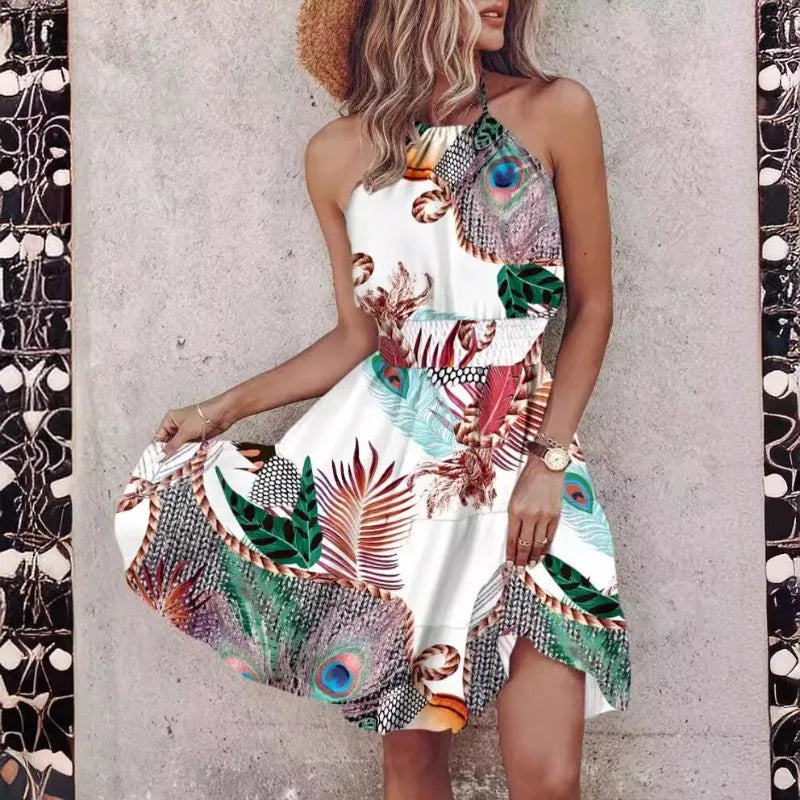 Elegant Floral Pleated H Shaped Midi Dress Female V Neck Puff Sleeve Waist Ruched Button Dresses Women Summer Dress