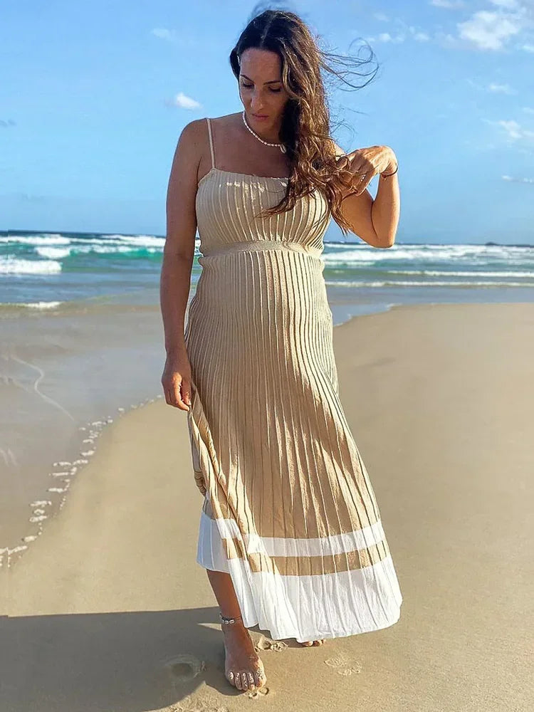 Backless Ribbed Maxi Dress For Women Summer New Holiday Party Stretch High Waist Bodycon Maternity Dresses Knit Sundress