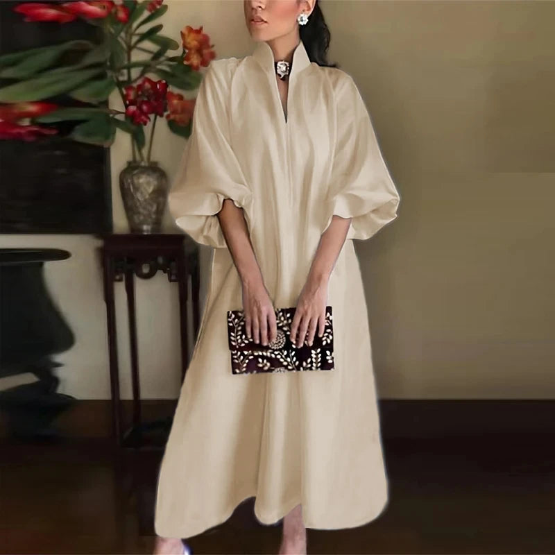 2023 New Elegant Maxi Dresses For Women Casual V Neck Long Sleeve White Party Dress Women Casual Half Sleeve Loose Long Dress
