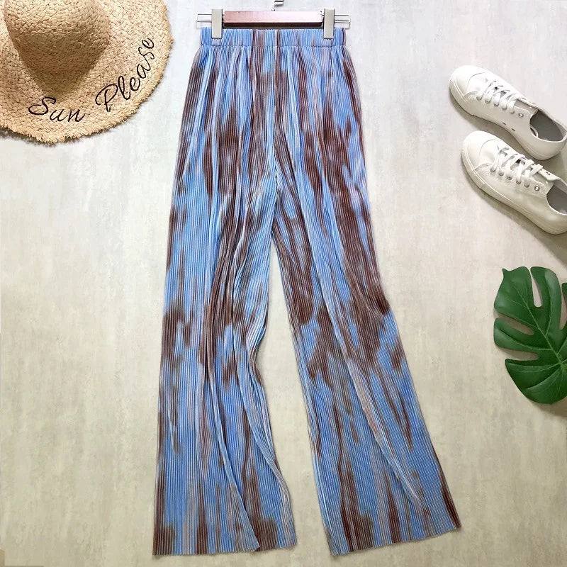 REALEFT 2024 New Spring Summer Painting Printed Long Pants Vintage High Waist Street Casual Loose Wide Leg Trousers Female
