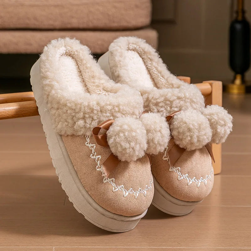 Plush Indoor Thick Bottom Slippers Women's Autumn And Winter Household Outer Wear Non-slip Soft Bottom Comforty Warm Home Shoes