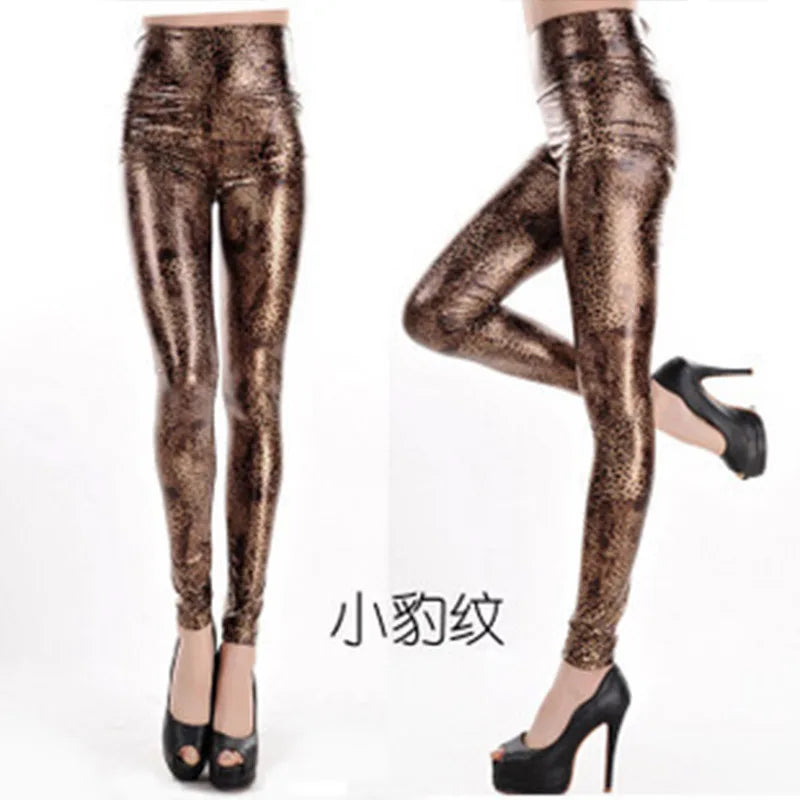 Fashionable slim pants with leopard print and sexy snake like pattern cropped pants Slimming high waisted leggings