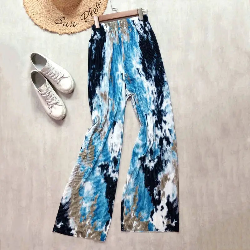 REALEFT 2024 New Spring Summer Painting Printed Long Pants Vintage High Waist Street Casual Loose Wide Leg Trousers Female