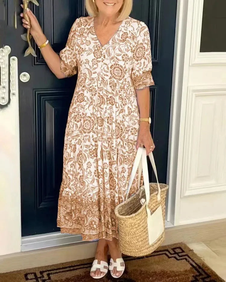 Summer Floral Print Dress For Women Casual Loose Elegant Beach Party Maxi Dresses Robe Femme Fashion Female New Vestidos 2024