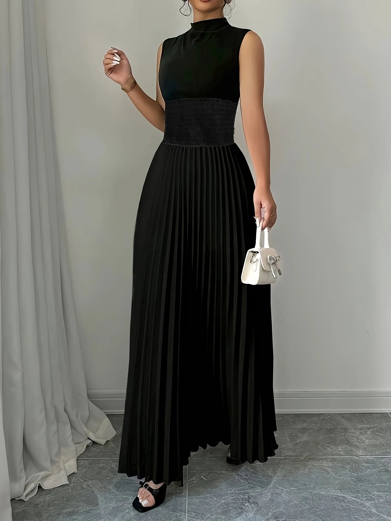 Black Women's Oversized Woven Dress Casual Bohemian Maxi Summer A-Line Long Dress with Pockets Full Length Clothing Black