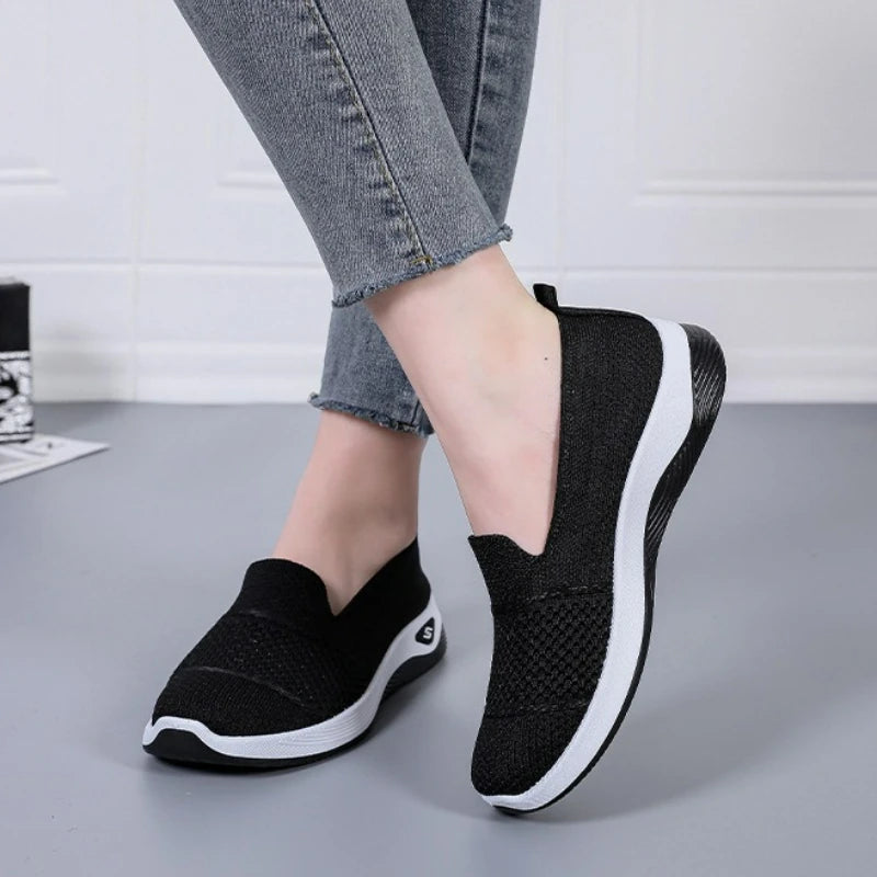 Women's Loafers Knitted Casual Shoes Lightweight Platform Sneakers Breathable Soft Sole Walking Shoes Slip on Wedges Women Shoes