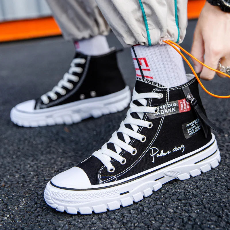 2025 New Men's Sneakers Breathable High Top Canvas Shoes for Men Korean version Fashion Men's Casual Shoes Platform Tennis Shoes
