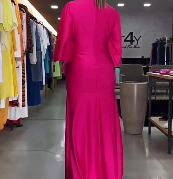Maxi Dresses for Women V Neck Long Sleeve Long Dress Female Elegant Autumn New Solid Party Dresses A Line Loose Hem