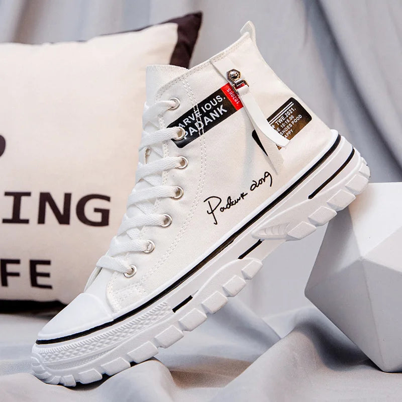 2025 New Men's Sneakers Breathable High Top Canvas Shoes for Men Korean version Fashion Men's Casual Shoes Platform Tennis Shoes