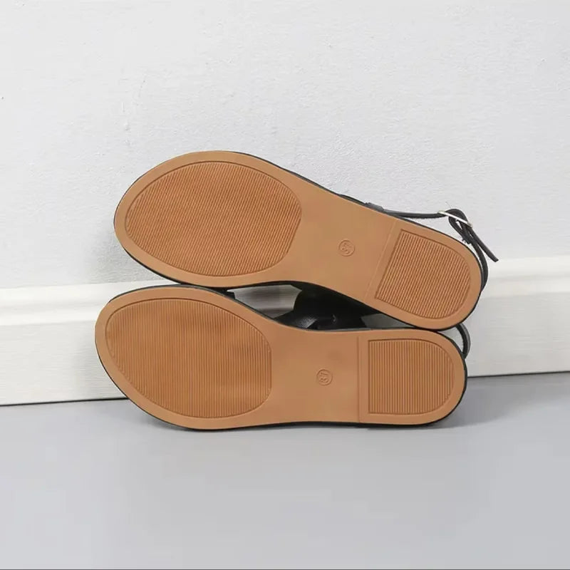 New Women Flat Sandals Leather Cross Strap Rome Style High Quality Summer Ladies Shoes Buckle Strap Zapatos De Mujer
