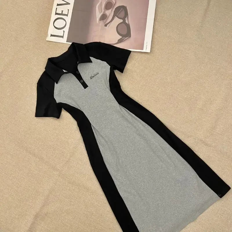 Midi Female Dresses 2024 Splicing Grey Clothing Women's Dress Short Mini Trendy Cheap Casual Offer Elegant Hot Cotton Sale Y2k