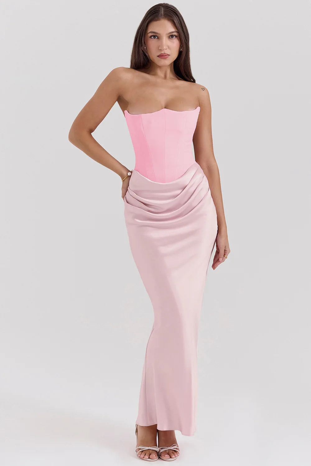 Elegant Mermaid Maxi Dress for Women Formal Occasion Prom Gown Strapless Corset Ruched Long Dress Party Evening Dress Lady Robe