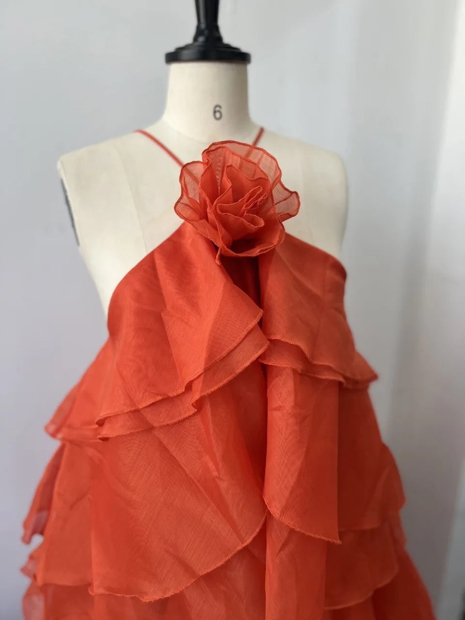 Elelgant 3d Floral Maxi Dress Loose Pleated Hem Halter Robes Sleeveless Ruffles Edge Party Vestidos Lady Summer Gown Clothes