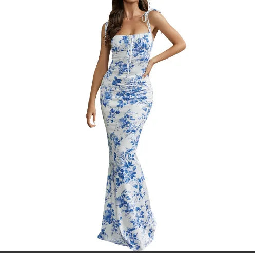 Sexy V-Neck Maxi Dress Elegant Vintage Floral Printed Party Dress Spring Summer Holiday Style Dresses For Womene Vestido