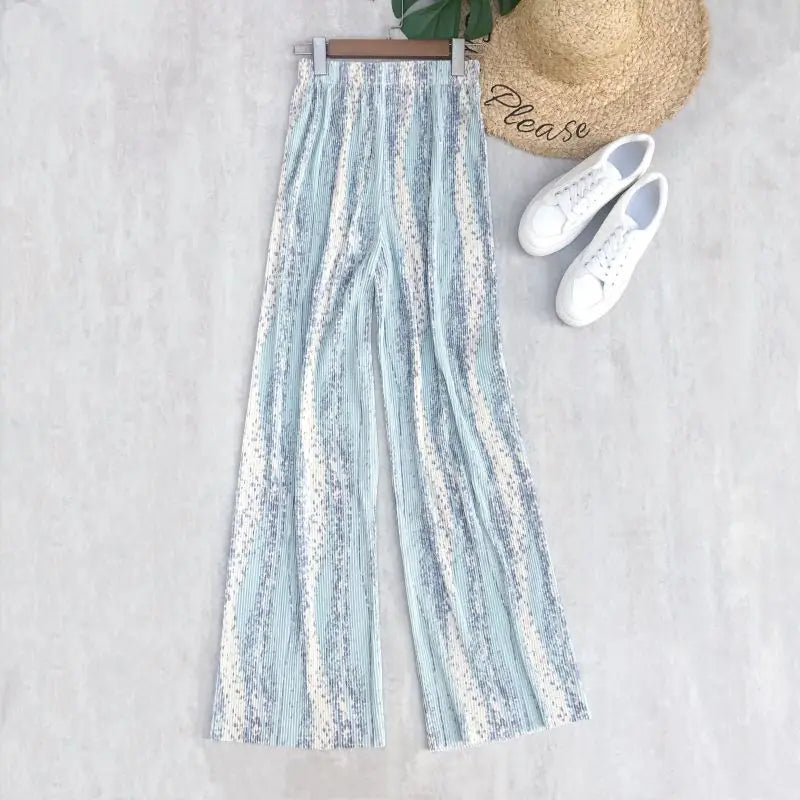 REALEFT 2024 New Spring Summer Painting Printed Long Pants Vintage High Waist Street Casual Loose Wide Leg Trousers Female