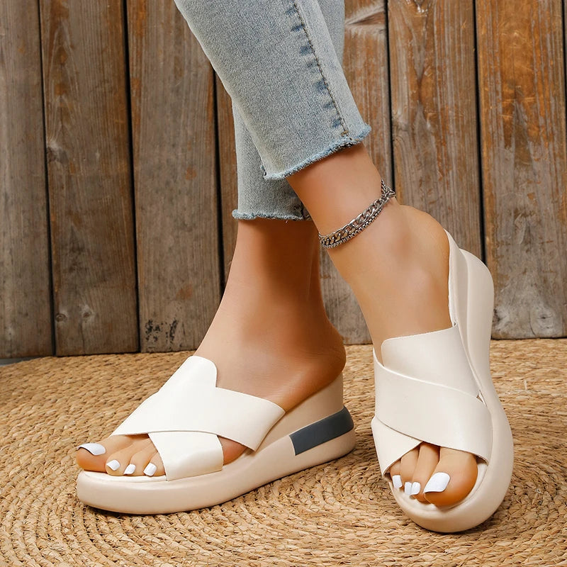 Wedge Heel Sandals Women's Summer New Fashion Muffin Open-toe Fairy Style Outside Wear Thick-soled Shoes Women