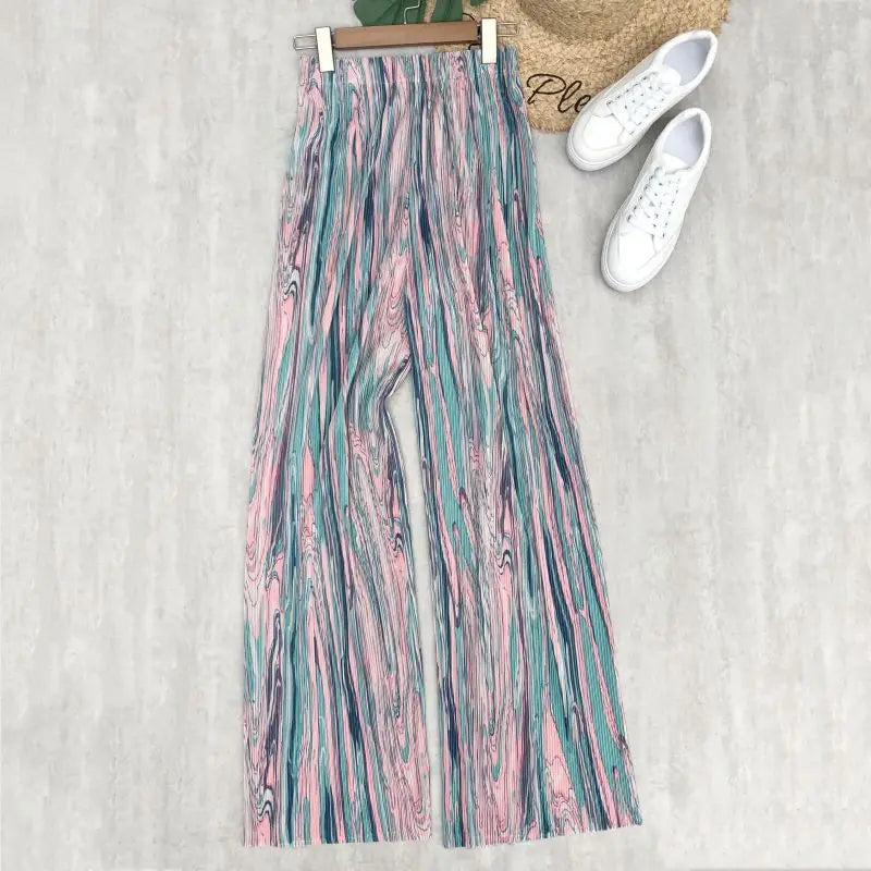 REALEFT 2024 New Spring Summer Painting Printed Long Pants Vintage High Waist Street Casual Loose Wide Leg Trousers Female