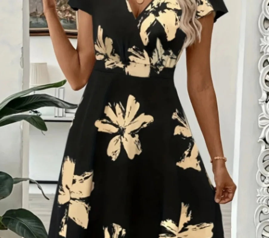 Plus Size 1XL-5XL Women's Fashion Elegant Plus Size Floral Maxi Dress Ladies Casual Short Sleeve Elegant Crew Neck Peplum Dress