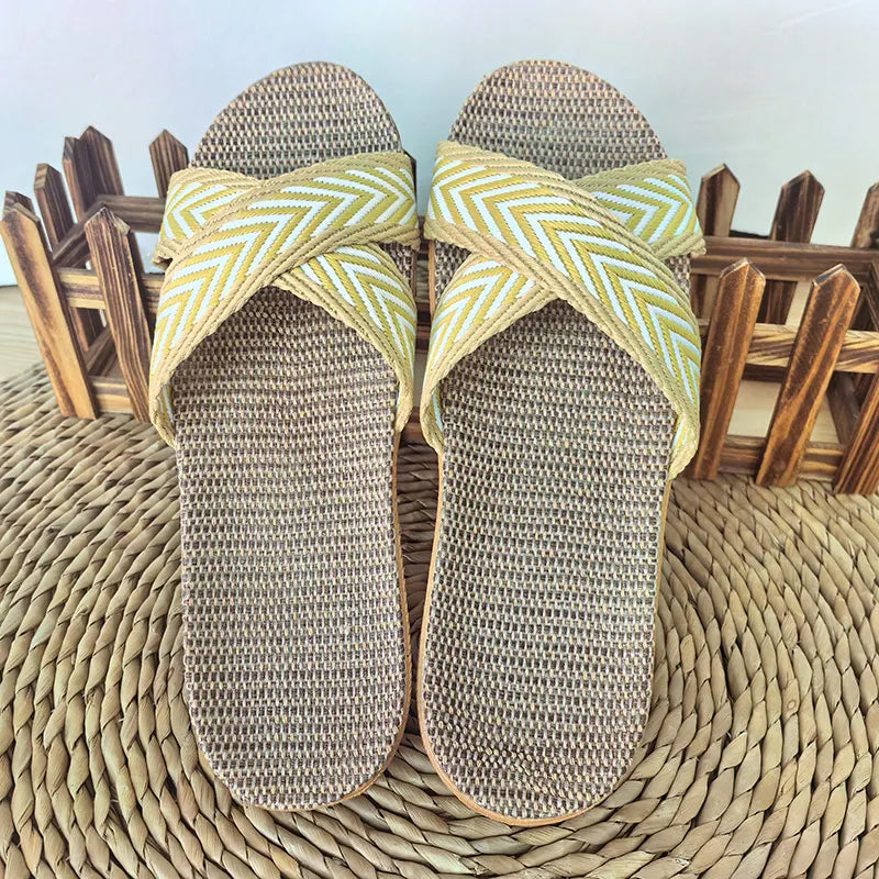 Ladies Linen Indoor Slippers Lightweight Comfortable Home Slippers Breathable Summer Slip-On Sandals