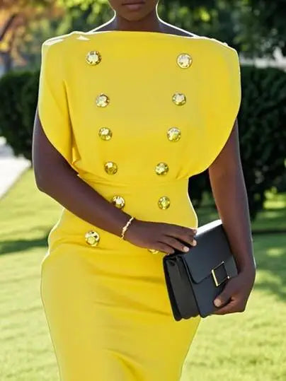 Modigirl 2025 Sleeveless Midi Dresses for Women Summer Bodycon Buttoned High Waisted Formal Wedding Guest Woman Party Dresses