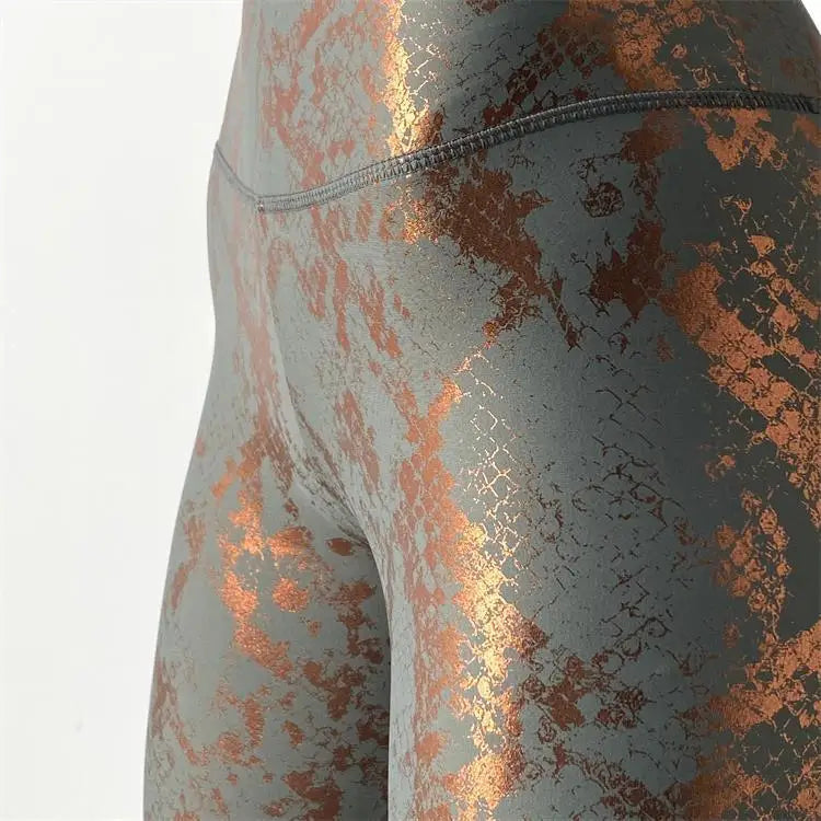 Skin Tight Stretch Gold-Foil Yoga Pants European-Style Cross-Border Snake Print Peach-Butt Fitness Pants High-Waisted Slimming